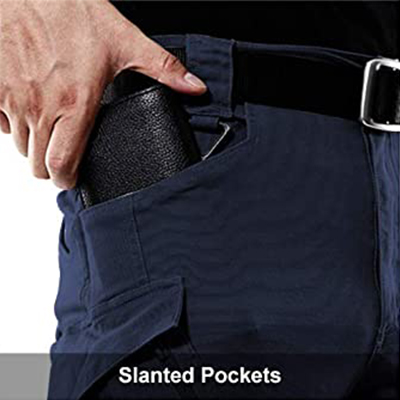 Pantalon Tactique Militaire Bleu Marine Poches Obliques